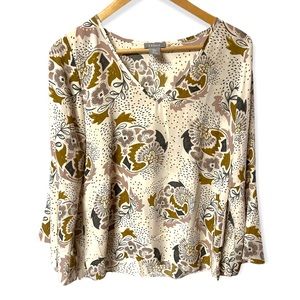 Kenar cute whimsical floral multi print w/ruffle long bell sleeve #5G